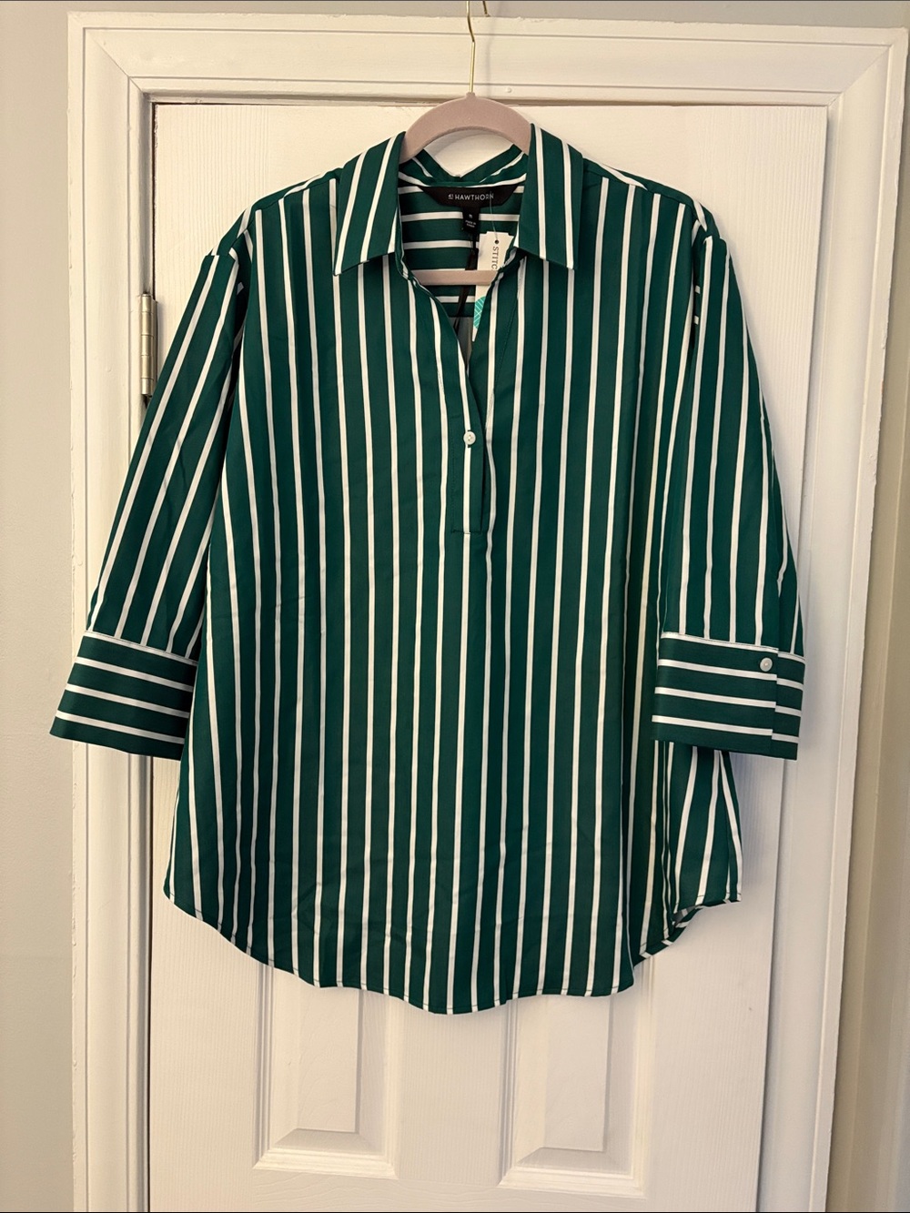 NWT 41 Hawthorn Green White Striped Sleeveless Blouse XL Workwear Office Top